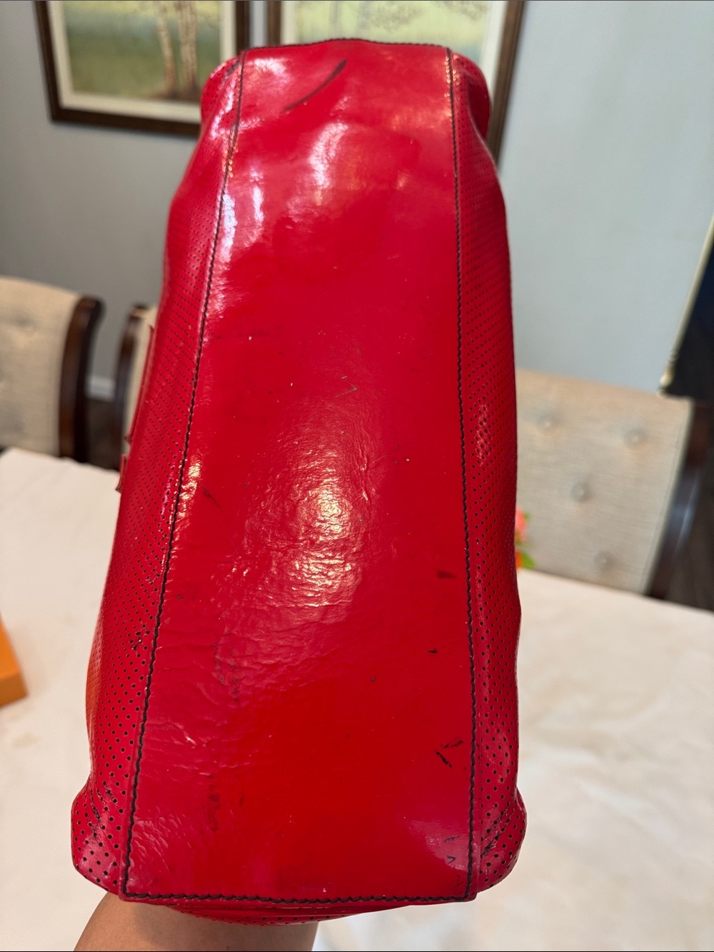 Authentic Fendi Red Patent Satchel with Black Braided Handles - Picture 9 of 17